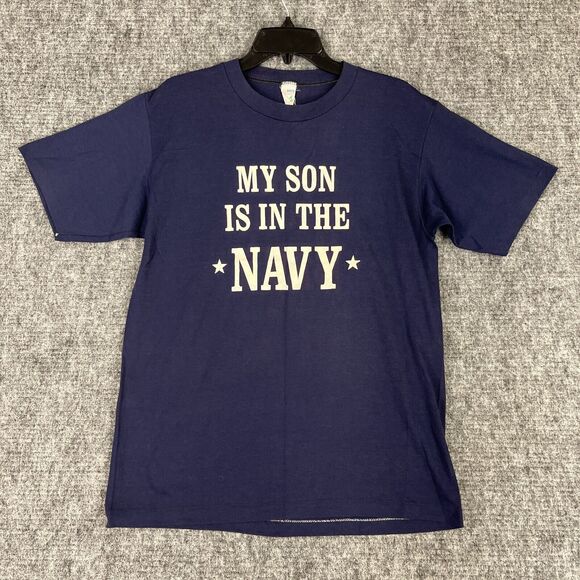 US Navy Shirt Mens Large Blue Proud Parent Military Vintage 80s Single Stitch - Picture 1 of 9
